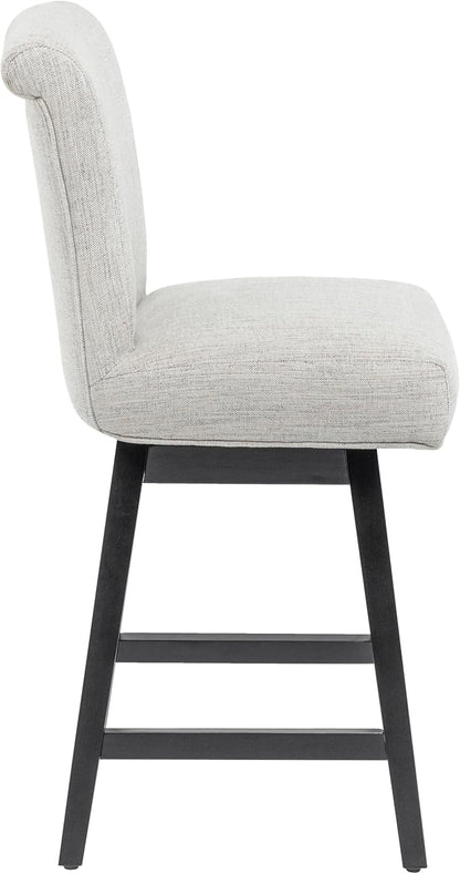 Bar Stools Set of 2, 26 Inch Upholstered Barstools with 15.7" High Back and Footrest, Swivel Counter Height Barstools for Kitchen Island Home Bar Performance Fabric Ivory White