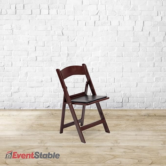 EventStable Titan PRO Resin Folding Chair - Mahogany Indoor/Outdoor Lightweight Folding Chair with Vinyl Padded for Weddings Parties Events - 4 Pack