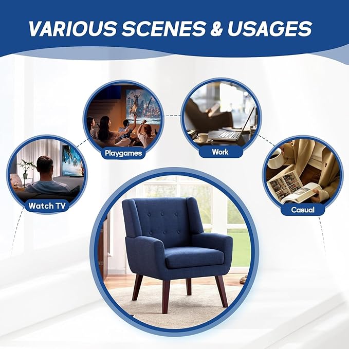HUIMO Accent Chairs Set of 2,Upholstered Button-Tufted Linen Living Room Chairs,Mid Century Modern Armchair with Fabric,Comfy Arm Chairs for Club Living Room Reading Bedroom,Waiting Room Dark Blue