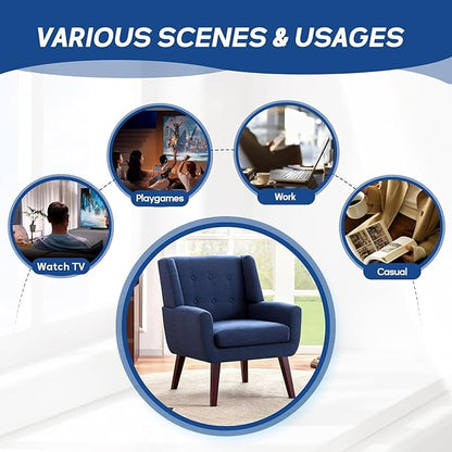 HUIMO Accent Chairs Set of 2,Upholstered Button-Tufted Linen Living Room Chairs,Mid Century Modern Armchair with Fabric,Comfy Arm Chairs for Club Living Room Reading Bedroom,Waiting Room Dark Blue