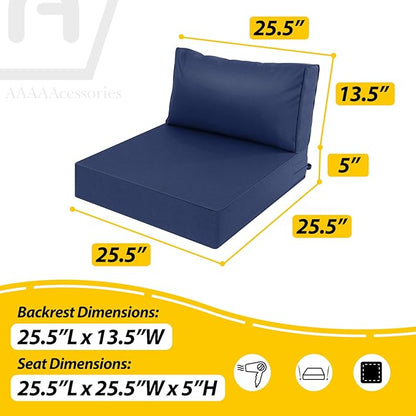 AAAAAcessories Outdoor Deep Seat Cushions, Waterproof, Fade-Resistant Patio Furniture Replacement Cushions, 25.5" x 25.5" x 5" + 25.5" x 13.5", Set of 2, Navy Blue
