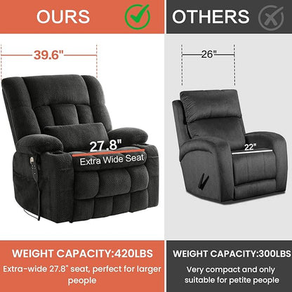 Power Lift Recliner Chair for Adults Oversized Infinite Position Lift Chair for Elderly W/Massage & Heat, Lay Flat Recliner Chair, One-Touch Reset, Cup Holders, Lumbar Pillow, Fabric (Premium, Grey)