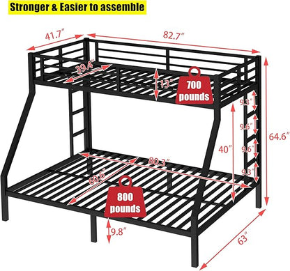 Stronger & Higher Quality Heavy Duty Bunk Bed Twin XL Over Queen Size Bunkbed, Thickened Safer More Stable Steel Metal Queen Bunk Bed (Faster Assembly) (Twin XL Over Queen)