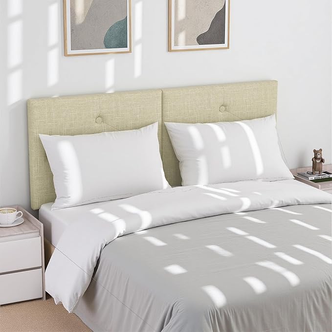 Upholstered King Size Headboard, Linen Fabric Headboard with Solid Wood & Sturdy Metal Legs, Adjustable Height Bed Headboards King Tufted in Modern Button Design, Linen
