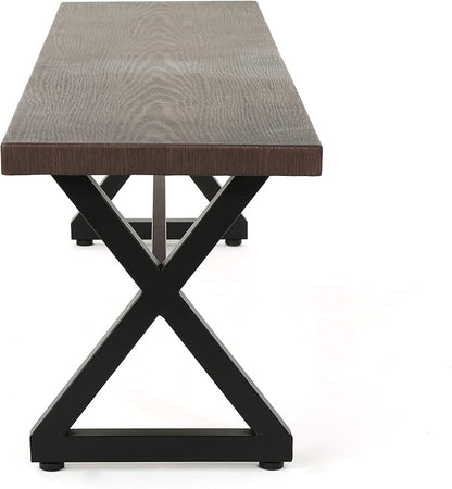 Christopher Knight Home Rolando Outdoor Aluminum Dining Bench with Steel Frame, Brown / Black