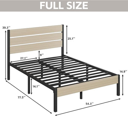 Full Bed Frame with Headboard and Footboard, with Under Bed Storage, All-Metal Support System, No Box Spring Needed, Easy Assembly, Beige
