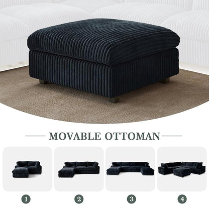 Modular Sectional Sofa Cloud Couch, Deep Seat Comfy Modular Couches for Living Room, Ottoman, Plush Couch Cushion Covers Removable, Black