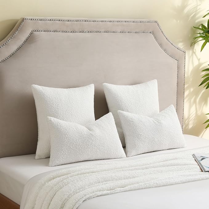FUTEI Christmas Pack of 2 White Decorative Throw Pillow Covers 16x16 Inch Soft Cozy Solid Boucle Textured Cushion Case,Modern Home Decor for Couch Bed Living Room