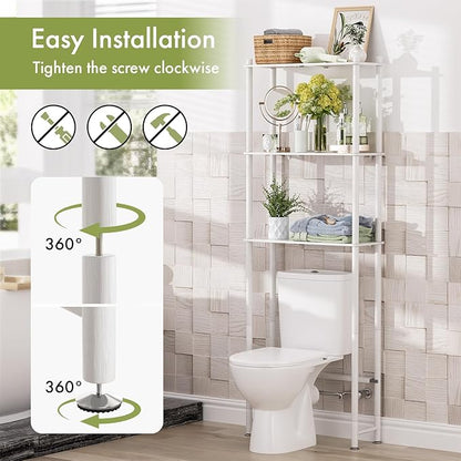 AmazerBath Bamboo Over The Toilet Storage Shelf, Over Toilet Bathroom Organizer Rack, 3-Tier Bathroom Shelves Over Toilet, Space Saver, White