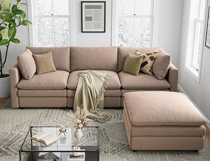 Txtin's Cloud Couches for Living Room L Shaped Sectional Couch with Ottoman Deep Plush 4 Seats Sofa Modern Sofa for Apartment Brown