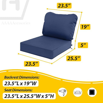 AAAAAcessories Outdoor Deep Seat Cushions, Waterproof, Fade-Resistant Patio Furniture Replacement Cushions, 23.5" x 25.5" x 5" + 23.5" x 19", Set of 2, Navy Blue