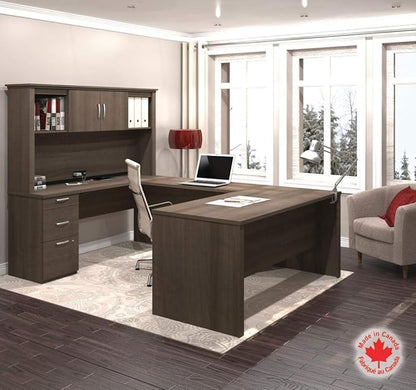 Bestar Logan 66W U or L-Shaped Executive Office Desk with Pedestal and Hutch in Antigua