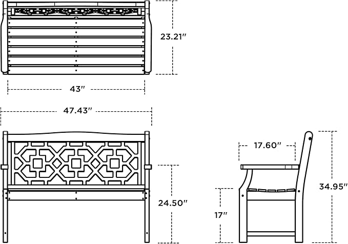 Martha Stewart Chinoiserie Garden Bench Green - 2-Person Outdoor Patio Bench - HDPE Dock Seating - Classic Decorative Backyard Furniture - 47.5" Wide Garden Seat for Porch, Deck & Lawn