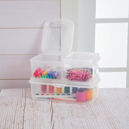 Sterilite FlipTop, Stackable Small Storage Bin with Hinging Lid, Plastic Container to Organize Desk at Home, Office, Clear, 24-Pack