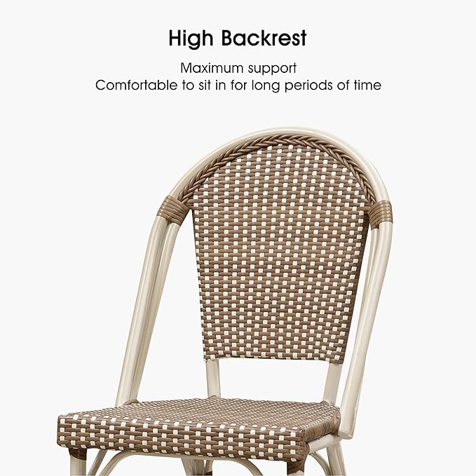 PURPLE LEAF French Bar Stool Set of 2 White Print Finish Patio Bar Stools with Back Rattan Chairs Wicker Bar Height Stool 30" with Footrest Kitchen Island Stools Outdoor Barstool Brown