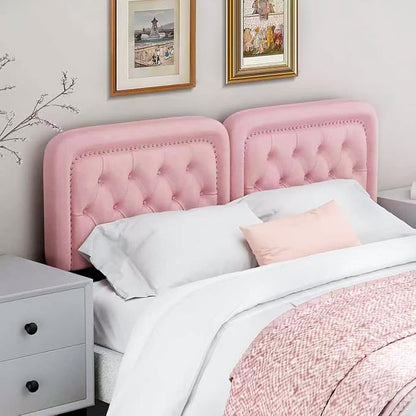 Tufted Upholstered Headboard King Size, Button Adjustable Height King Head Board Only, Sturdy and Durable Solid Wood with Nailhead Trim Headboards, Ideal for Bedroom, Dorm, Guest Room,Pink