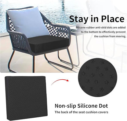 Easy-Going Waterproof Patio Cushion Covers ONLY Cover 27x25x5 inch 2 Pack Replacement Non-Slip Outdoor Seat Cushion Slipcover with Zipper. Black