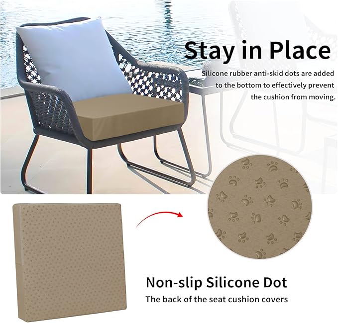 Easy-Going Waterproof Patio Cushion Covers 22x22x4 inch 4 Pack Replacement Non-Slip Outdoor Seat Cushion Slipcover with Zipper. Camel
