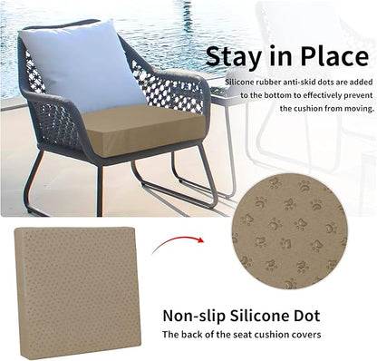 Easy-Going Waterproof Patio Cushion Covers 27x25x5 inch 4 Pack Replacement Non-Slip Outdoor Seat Cushion Slipcover with Zipper. Camel