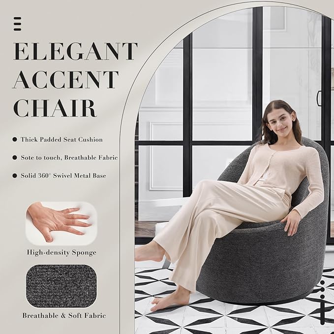 360° Swivel Accent Chair Set of 2, Mid-Century Modern Chair with Hidden Storge, Small Swivel Chair with Arms for Living Room/Office - Dark Grey