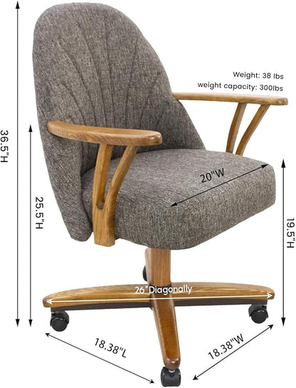 Chromcraft Chairs w/Swivel Tilt, Luxe Wooden Arm All-Metal Pedestal Base Chairs with Wheels for Kitchen
