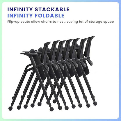 4 Pack Stackable Conference Room Chairs with Paddle Folding Office Chair Foldable Desk Chair Mesh Back and Arms for Conference Meeting Guest Reception Home Office Training Room Chair Black
