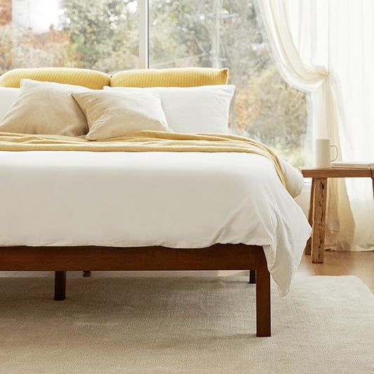 LIFEMENT Classic Wood Platform Bed Frame, Essential, Noise Free, Under Bed Storage, No Box Spring Needed, Easy Assembly (Walnut, Queen (U.S. Standard))