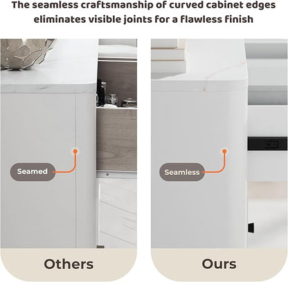 RECCI Fluted 6 Drawers Dresser for Bedroom, 54" Wide Chest of Drawers with 3D Fluted Panel, Faux Marble Top, Solid Wooden Legs, Storage Drawers, TV Stand, Closet Chests for Bedroom, White