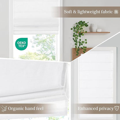 Madison Park Kyler Cordless Roman Shades - Single Panel, Lightweight Linen Blend Fabric, Natural Design, Easy Installation, Light Filtering Window Blind, Bedroom, Living Room Decor 35"W x 64"H White