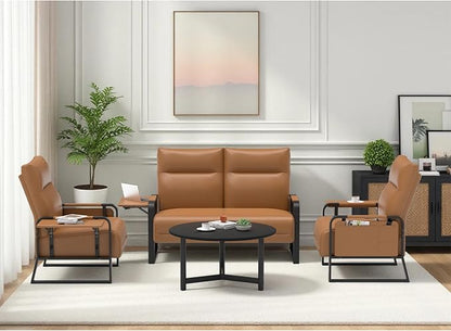 Modular Cloud Sectional Couches for Living Room, Faux Leather Loveseat & Accent Chairs Set of 2, Upholstered Sectional Sofa Set for Office, Brown