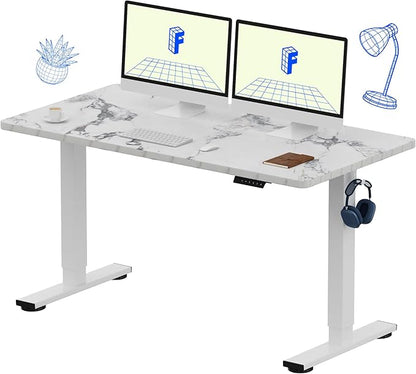 FLEXISPOT EN1 One-Piece Standing Desk 55 x 28 Inches Stand Up Desk Workstation Home Office Computer Height Adjustable Desk (White Frame + Marble Gray Top, 2 Packages)
