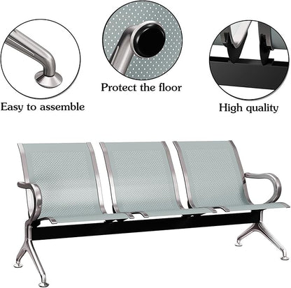 Kinsuite 5-Seat Reception Chair - 2pcs Waiting Room Chairs with Arms & Stainless Steel Frame, Waiting Room Bench, Lobby Chairs for Office Airport Bank Hospital, Silver
