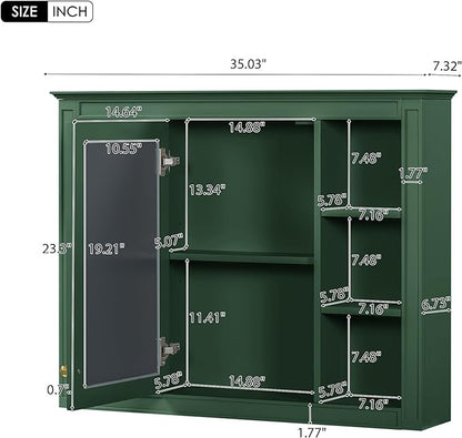Bathroom Wall Cabinet with Mirror, 35'' x 27.5'' Medicine Cabinet with Mirror Door and Adjustable Shelves, Over Toilet Storage Cabinet, Wall-Mounted Bathroom Mirrors for Over Sink with Storage
