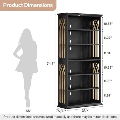 Tribesigns 6-Tier Bookshelf, 75-Inch Tall Bookcase, Large Bookshelves and Bookcases Freestanding Display Shelves, Wood Book Shelf for Living Room, Home Office, Bedroom, Black (2Packs)