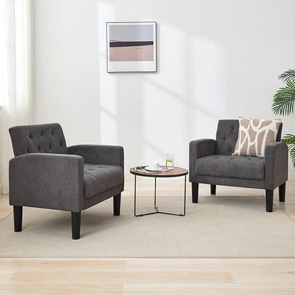 TYBOATLE Accent Chairs Set of 2, Mid Century Modern Upholstered Tufted Living Room Chair for Bedroom, Armchair for Waiting Room, Reading Chair for Office, Grey