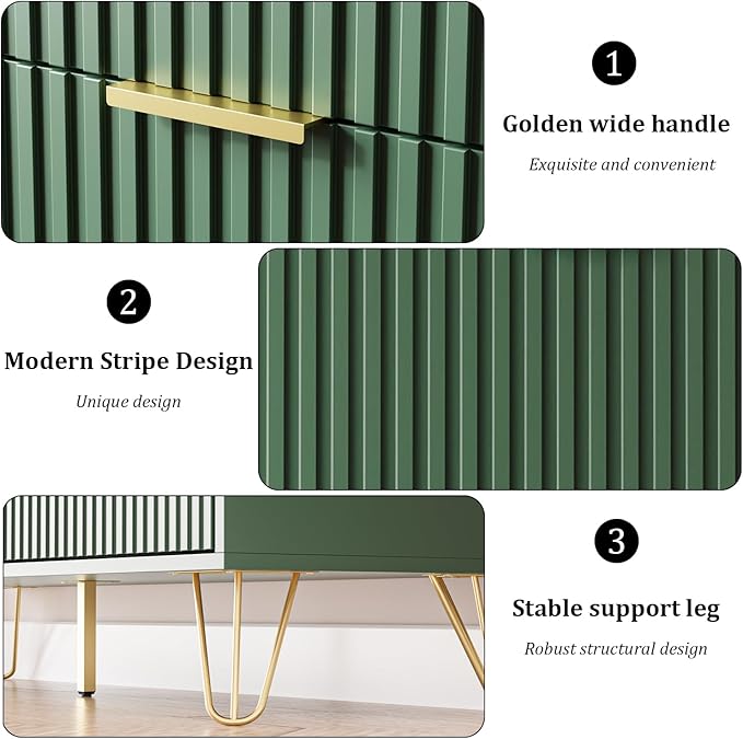 Green Dresser for Bedroom, Modern Dresser with Gold Metal Handles & Chests of Drawers, Wood Chest of Drawers for Bedroom