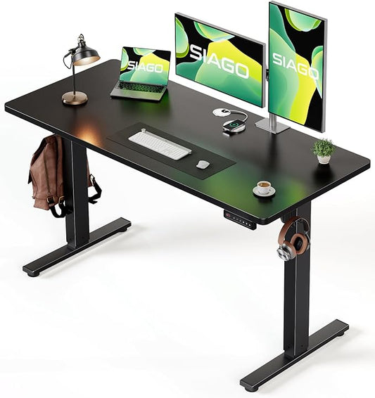 SIAGO Electric Standing Desk Adjustable - 48 x 24 Inch Sit Stand up Desk with Cable Management - 3 Memory Preset Adjustable Height Table