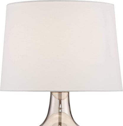 Possini Euro Design Ania Modern Table Lamp with USB Charging Port 31" Tall Clear Champagne Glass Off-White Tapered Drum Shade for Living Room Bedroom House Bedside Nightstand Office Entryway