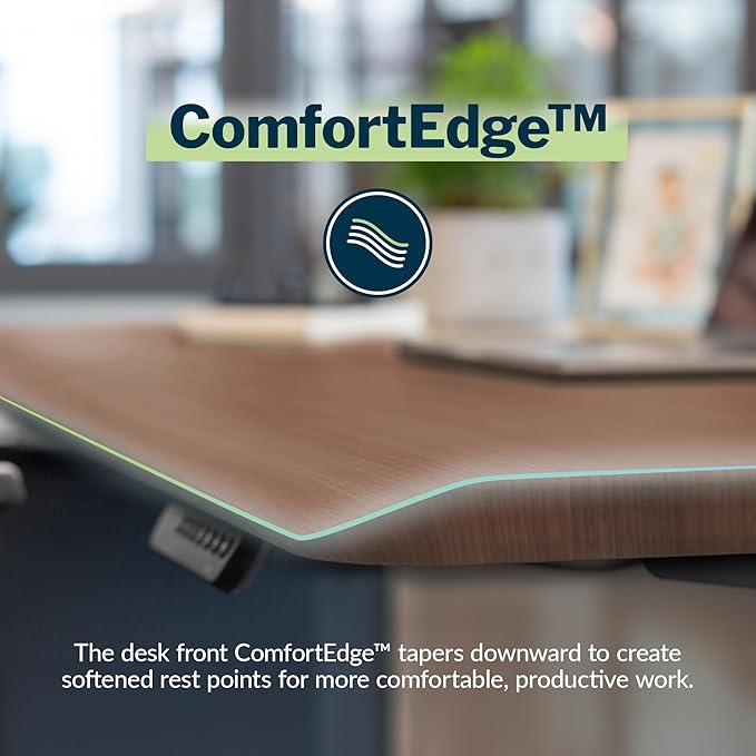 Vari ComfortEdge 60x30 Inch Adjustable Electric Standing Desk – Sit Stand VariDesk with Memory Presets, Sloped Edge, 200 LB Capacity + Tool-Free Assembly (Walnut)