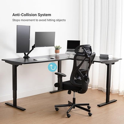 Progressive Desk Stand Up Height Adjustable Standing Desk - L Shaped 85" x 72" Corner Computer Rising Workstation Electric Table - Bright Beech, Black Frame
