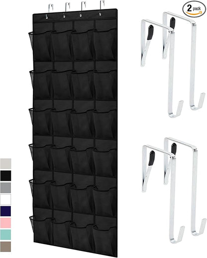 GORILLA GRIP Over the Door Shoe Organizer, 2 Pack, 24 Breathable Mesh Pockets, Space Saving Hanging Storage Holder, Closet Rack Hanger Holds Up to 40 lbs, Hangs on Closets, Shoes, Accessories, Black