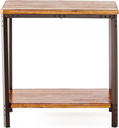 Christopher Knight Home Ronan Wood Rustic Metal End Table, Mahogany, 24.80 inches high x 24.40 inches wide x 17.70 inches deep, Sandblasted Teak