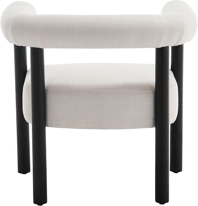 Barrel Accent Chairs Set of 2, Linen Upholstered Modern Living Room Chairs, Comfy Accent Chairs with Curved Backrests and Wood Legs Armchairs for Living Room, Bedroom, Beige