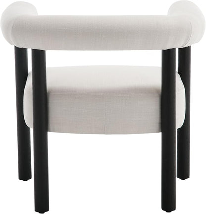 Barrel Accent Chair, Linen Upholstered Armchair, Mid-Century Modern Accent Chair with Curved Backrest and Wood Legs for Living Room, Bedroom, Office, Beige