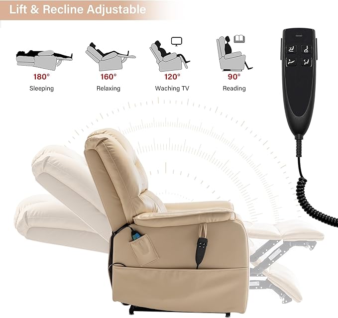 Power Lift Recliner Chair Recliners for Elderly,Lay Flat Air Leather Recliner with Heat and Massage,Dual Motor Lounge Recliners for Living Room