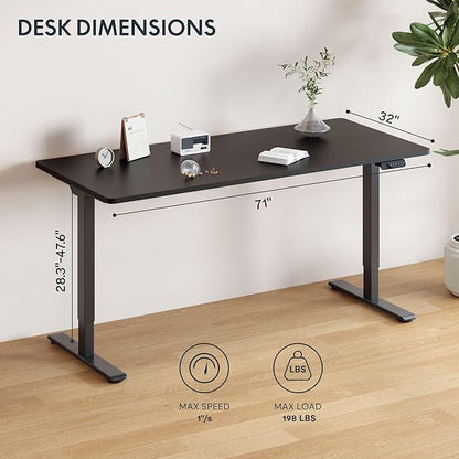 FLEXISPOT 71x32 Inch Large Dual Motor Electric Standing Desk, Black - Computer Desk with Memory Controller, Home Office Desk with Splice Board