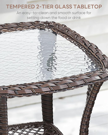 3 Piece Patio Swivel Chairs and Side Table Set - High Back Outdoor Brown Wicker Rattan Rocking Glider with Thick Cushions for Porch Apartment Deck Yard Poolside Garden - Grey