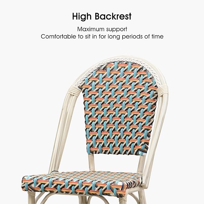PURPLE LEAF French Counter Height Bar Stool Set of 2 25" White Print Finish Patio Bar Chairs with Back Rattan Bar Chairs French Bistro Set for Kitchen Outdoor Counter Stool Colorful