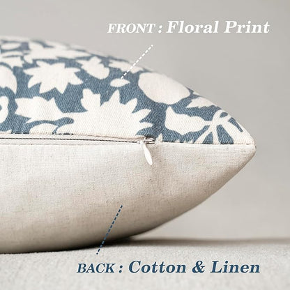 Foindtower Set of 2 Decorative Neutral Floral Throw Pillow Covers Accent Farmhouse Cushion Covers Boho Vintage Pillowcase for Couch Sofa Bedroom Living Room Home Decor,22×22 Inch,Dusty Blue