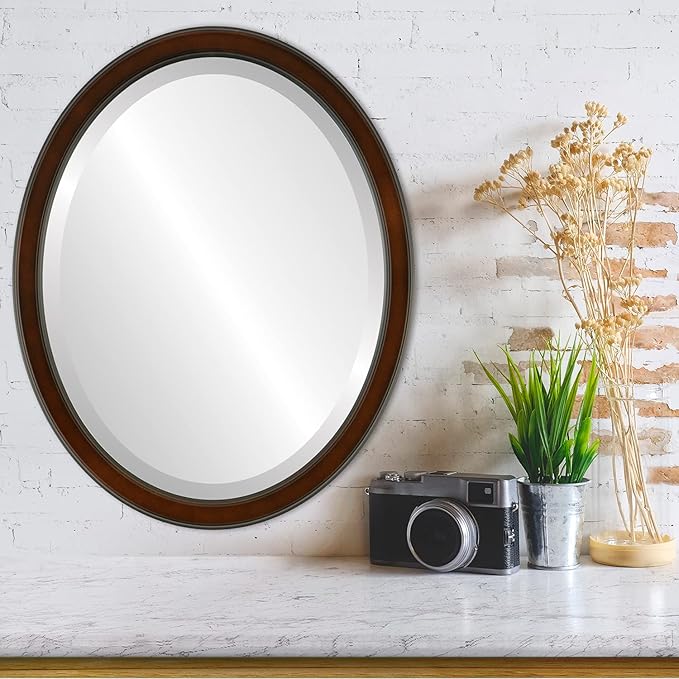 OVALCREST Oval Beveled Wall Mirror for Home Decor - Toronto Style - Walnut - 18" x 14"